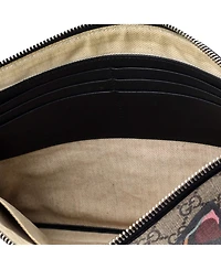 Pre-Owned Gucci Large Zipped Pouch Angry Cat Gg Coated Canvas