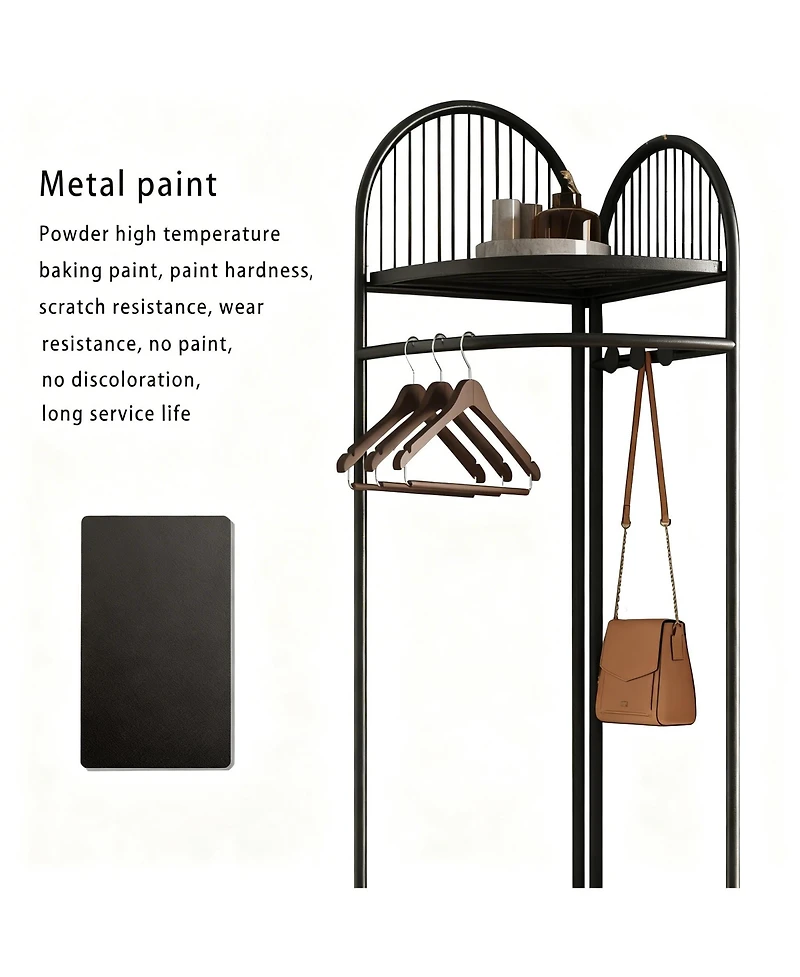 Yigii Space-saving Metal Corner Coat Rack with Hooks and Basket