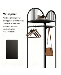 Yigii Space-saving Metal Corner Coat Rack with Hooks and Basket