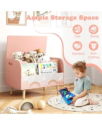 Sugift Kids Wooden Toy Box with Front Bookshelf and Solid Wood Legs