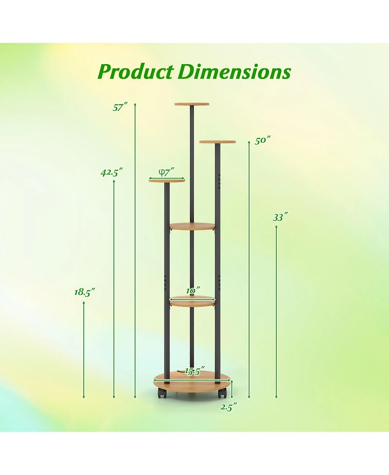 Sugift Six Tier Plant Stand with Rgb Light and Wheels for Indoor Use