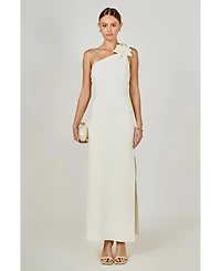 endless rose Women's Flower Detail One Shoulder Knit Maxi Dress