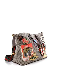Pre-Owned Gucci Large Courrier Convertible Soft Open Tote Gg Coated Canvas with Applique