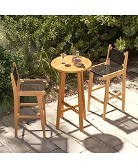 Sugift 30 in Rattan Teak Wood Bar Stool with Backrest and Footrest