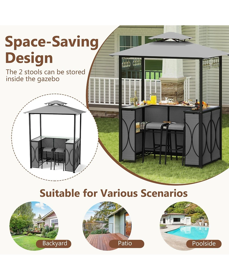 Sugift 6.5 x 4 x 8 ft Grill Gazebo Set with Bar Table and Stools