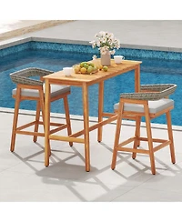 Sugift Acacia Wood Counter Height Table with Slatted Top and Footrest