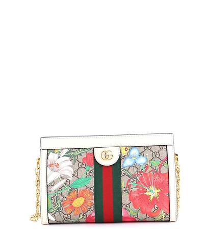 Pre-Owned Gucci Small Ophidia Chain Shoulder Bag Flora Gg Coated Canvas