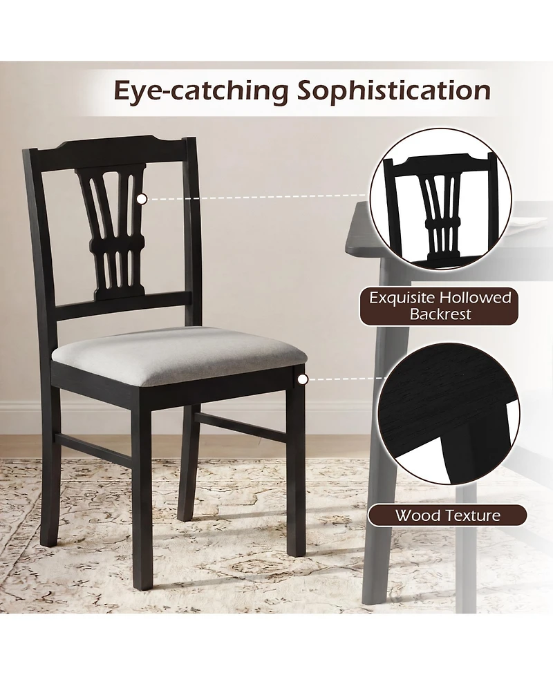 Gymax Wooden Dining Chairs Set of w/Rubber Wood Frame Hollowed Backrest for Kitchen