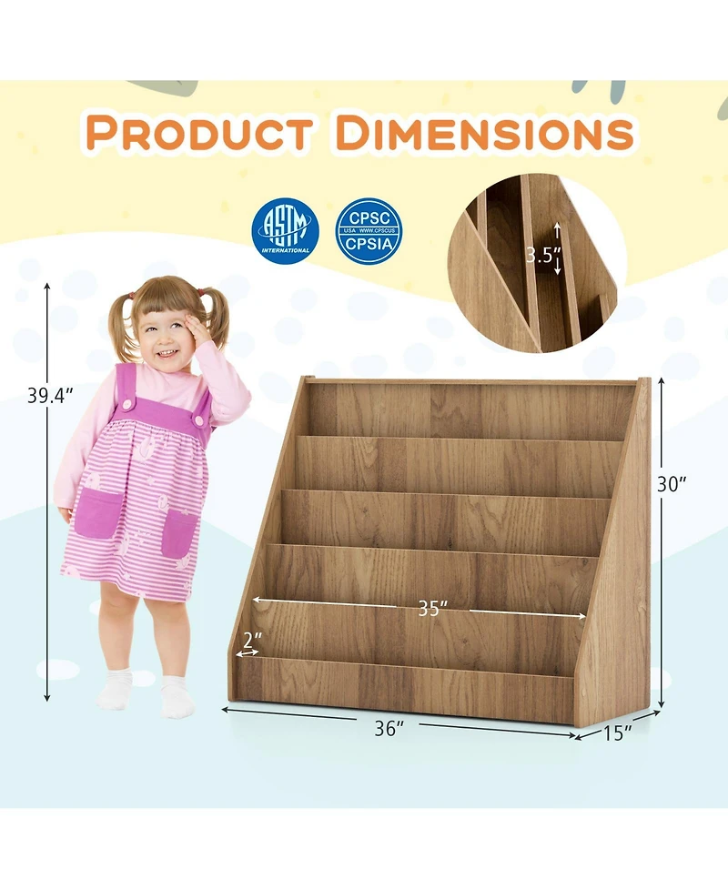 Sugift 5 Tier Kids Bookshelf with Deep Compartments and Stable Design