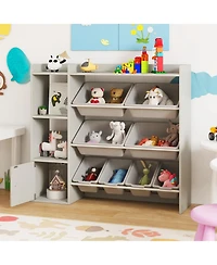 Sugift Kids Toy Storage and Bookshelf with Cabinet and Open Shelves