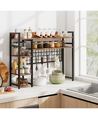 Sugift Desktop Shelf Rack with Metal Grid Panel and Hanging Hooks