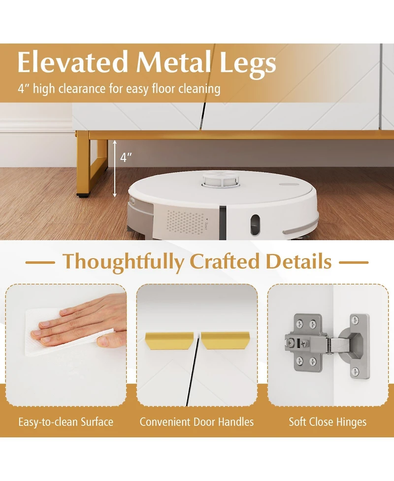 Sugift Modern Sideboard Cabinet with Four Doors and Storage Shelves