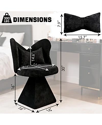 Rainsken Accent Chair with Butterfly Back, 360° Swivel Vanity Chair, Chenille Makeup Chairs with Sturdy Pyramid Base for Living Room, Bedroom