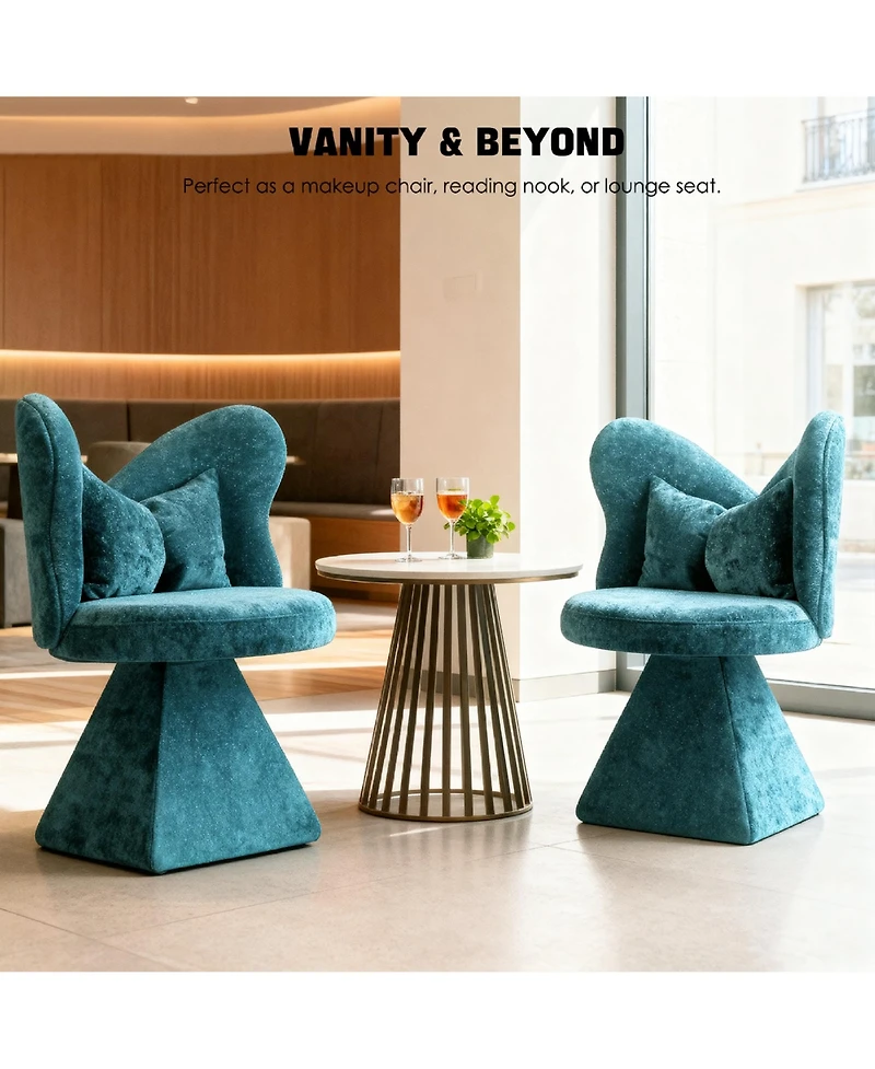 Rainsken Accent Chair with Butterfly Back, 360° Swivel Vanity Chair