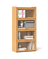 Slickblue 4-Tier Bamboo Bookcase with Doors for Study Room Living