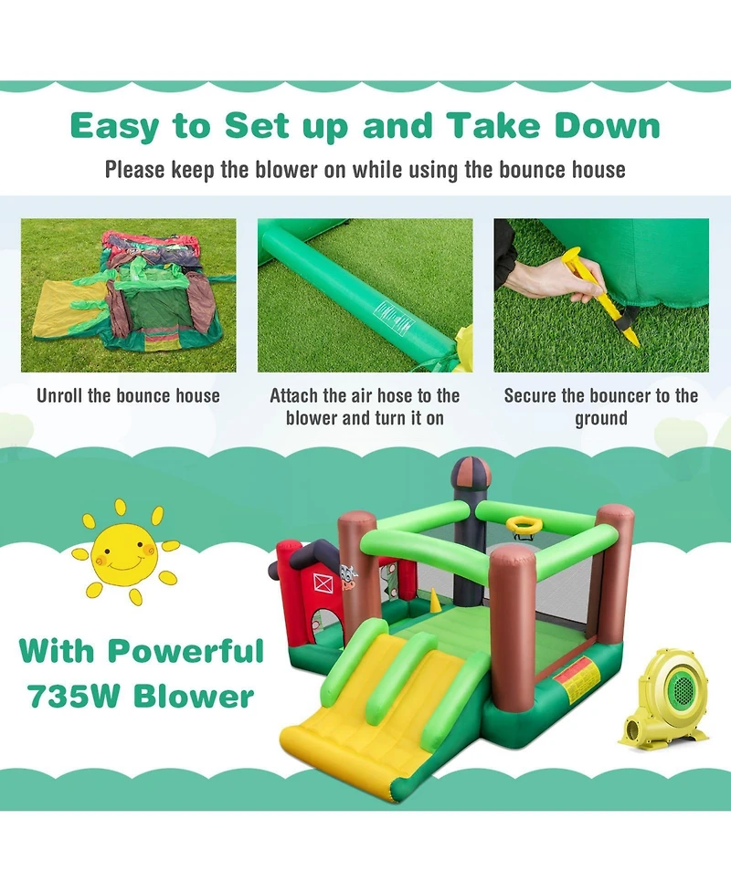 Hongge Kids Castle Slide Bouncer 6-in-1 Inflatable Castle with Trampoline and 680W Blower