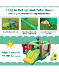 Hongge Kids Castle Slide Bouncer 6-in-1 Inflatable Castle with Trampoline and 680W Blower