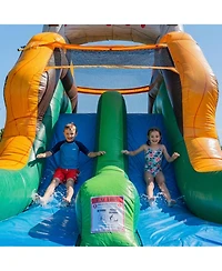 HeroKiddo T-Rex Adventure 12 Tall Dual Lane Backload Inflatable Water Slide with Attached Pool, Dinosaur Theme, for Kids and Adults, Commercial Grade