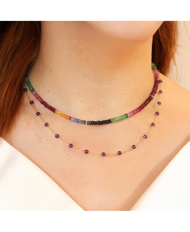 The Lovery Rainbow Gemstone Bead Necklace 14K Yellow Gold