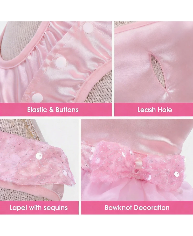 Aronkl Dog Dress Princess Lace with Veil Necklace Bows Sequins Formal Party Costume