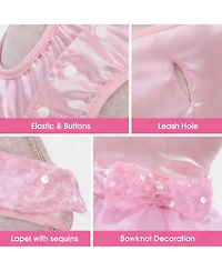 Aronkl Dog Dress Princess Lace with Veil Necklace Bows Sequins Formal Party Costume