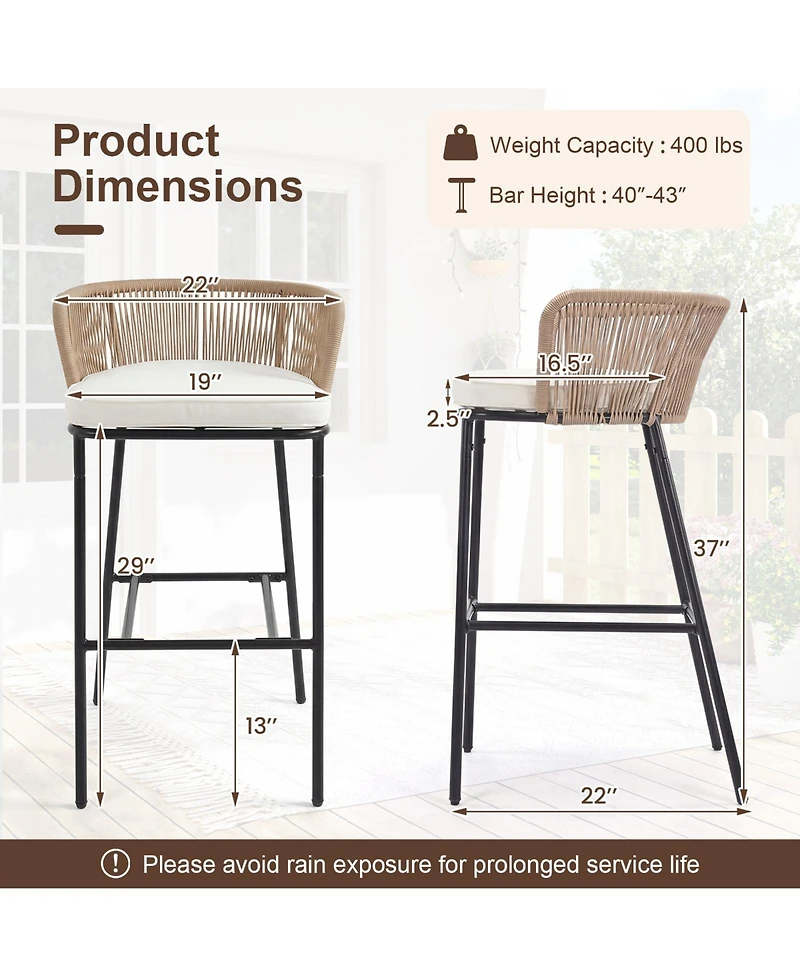 Gymax Outdoor Bar Stools Set of w/Cushions and Backrests for Balcony Garden Poolside