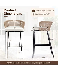Gymax Outdoor Bar Stools Set of w/Cushions and Backrests for Balcony Garden Poolside