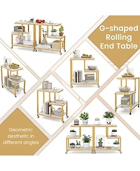 Sugift G Shaped Three Tier Mobile End Table with Open Shelves