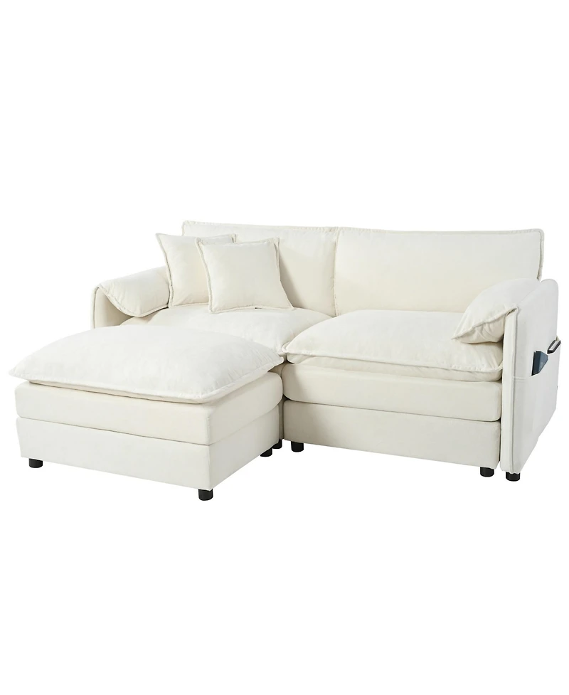 Boyel Living Deep Seat Sectional Sofa Cloud Couch with Ottoman, Modern Chenille Comfy Love Upholstered Modular L Shaped Couch,Diy Combination