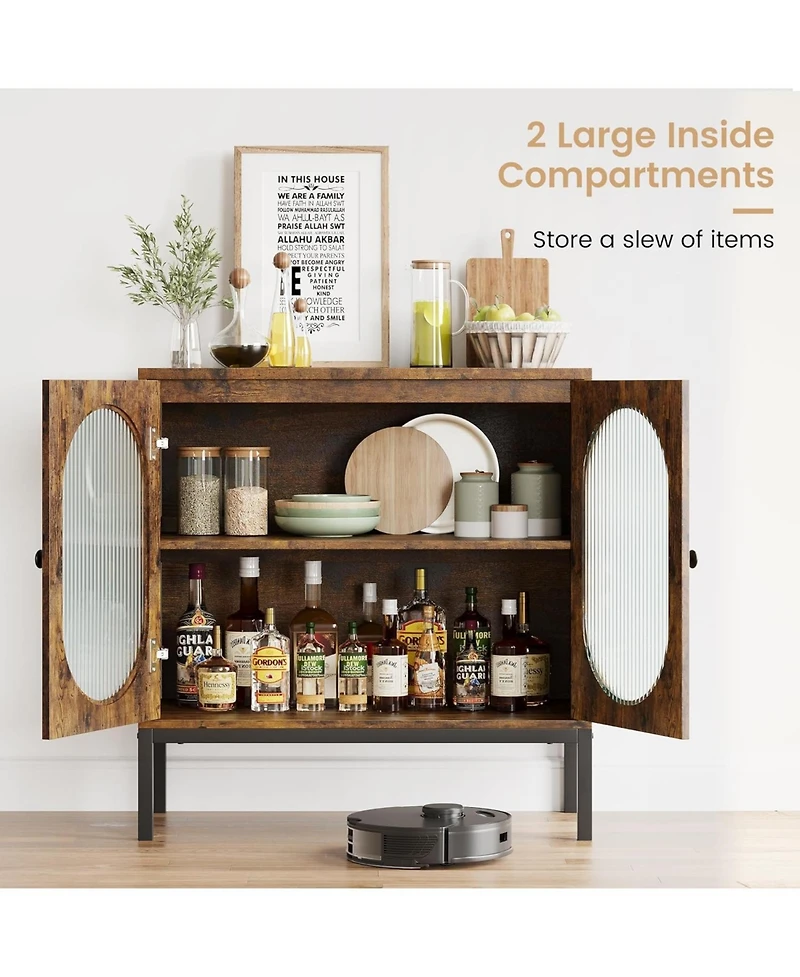 gaomon Set of 2 Sideboards with Fluted Glass Doors, 31.5" Wide Buffet Cabinet with Adjustable Shelves & Metal Legs, for Entryway, Living Room & D