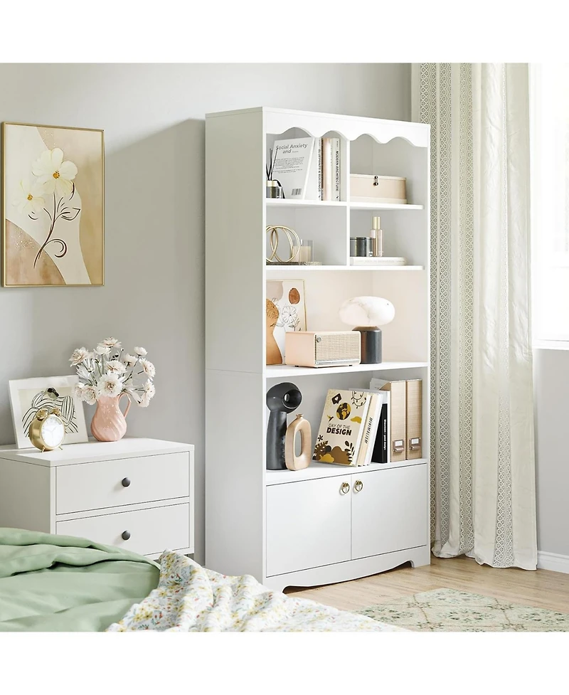 gaomon 5 Tier Bookshelf with Doors, 63 Inch Tall Bookshelves and Bookcases, Modern Wood Book Shelf, Freestanding Display Shelf Storage Organizer