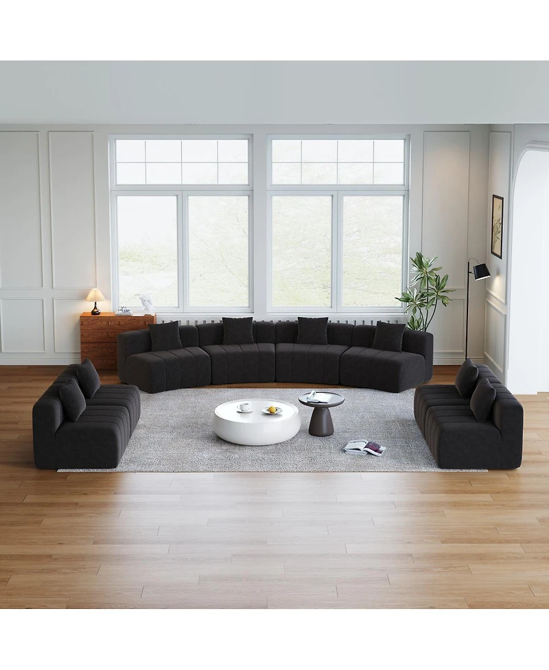 Streamdale Furniture Chenille Curved Sectional Sofa with 8 Pillows, Curved Symmetrical Modular Sofa