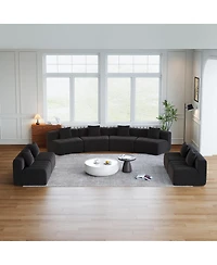 Streamdale Furniture Chenille Curved Sectional Sofa with 8 Pillows, Curved Symmetrical Modular Sofa