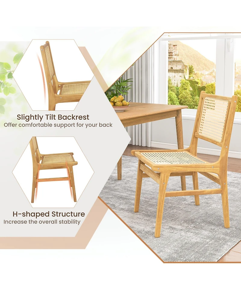 Sugift Rattan Dining Chair with Cane Backrest and Wood Frame