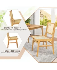 Sugift Rattan Dining Chair with Cane Backrest and Wood Frame