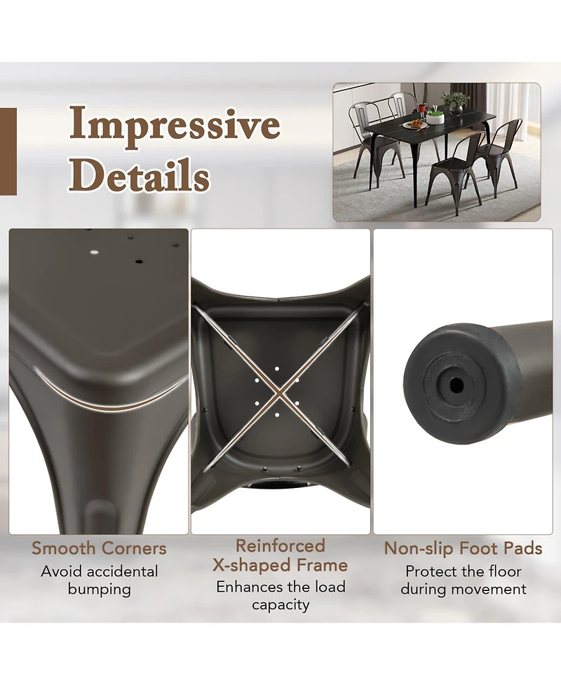 Sugift Metal Dining Chairs Set of Four with Removable Backrest