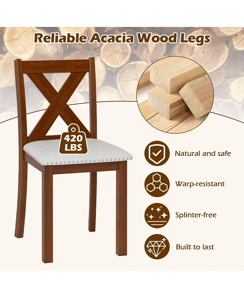 Sugift Wooden Dining Chairs Set of Two with Curved Backrest