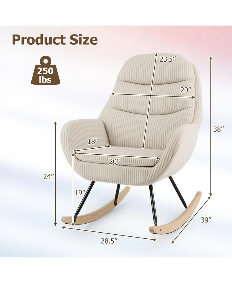 Sugift Upholstered Nursery Rocking Chair with Padded Seat and Back