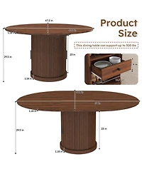 Rainsken Extendable Oval Dining Table, Space Saving Kitchen Storage Table with 2-Tier Shelf and 1 Drawer for 4-6