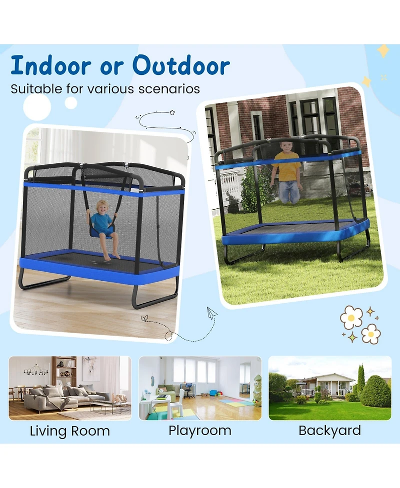 Gymax 6 Ft Kids Trampoline w/Swing and Horizontal Bar Safety Enclosure Net