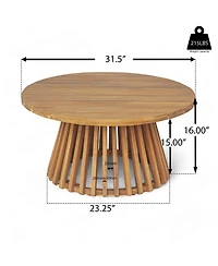 Flynama Weather Resistant Wicker Patio Conversation Set with Acacia Wood Coffee Table Water Resistant Thick Beige Cushions for Garden Patio Deck