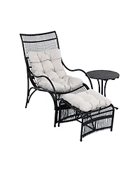 Flynama 3 Piece Wicker Outdoor Patio Furniture Set with Lounge Chair Ottoman Side Table Cushions for Garden Deck Porch