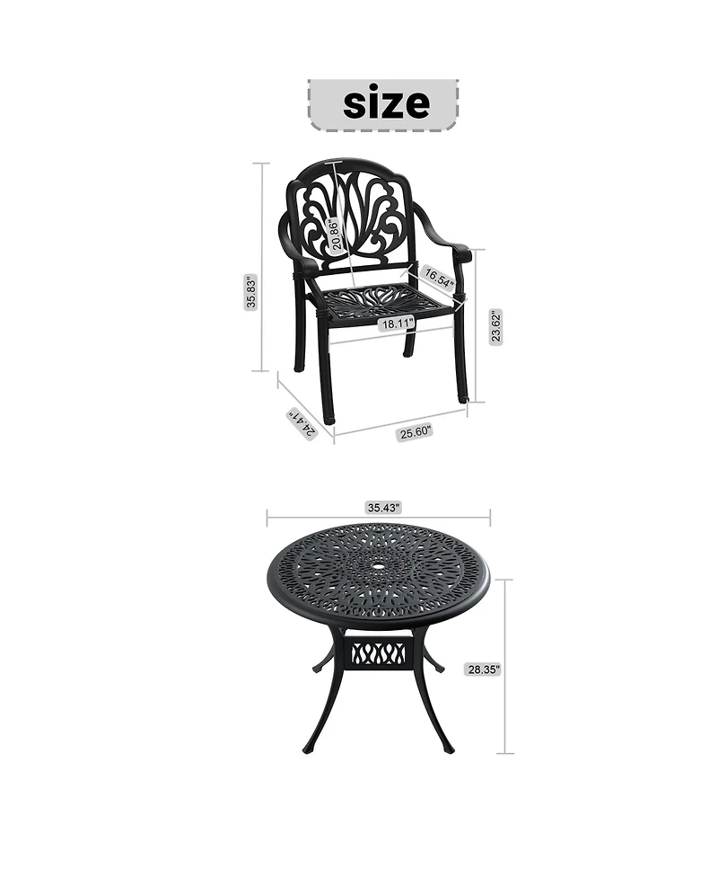 Clihome 3 Piece Bistro Table Set Cast Aluminum Patio Dining Set with Table, Random Color Cushions
