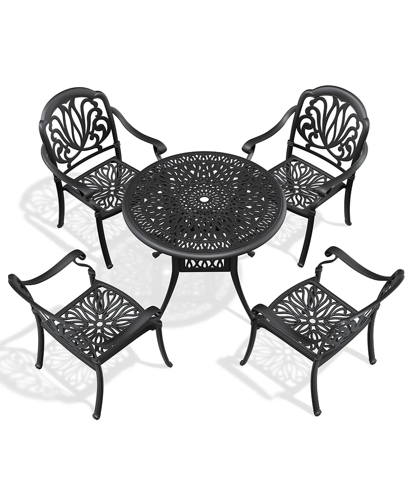 Clihome 5-Piece Cast Aluminum Patio Furniture Set with Random Color Cushions