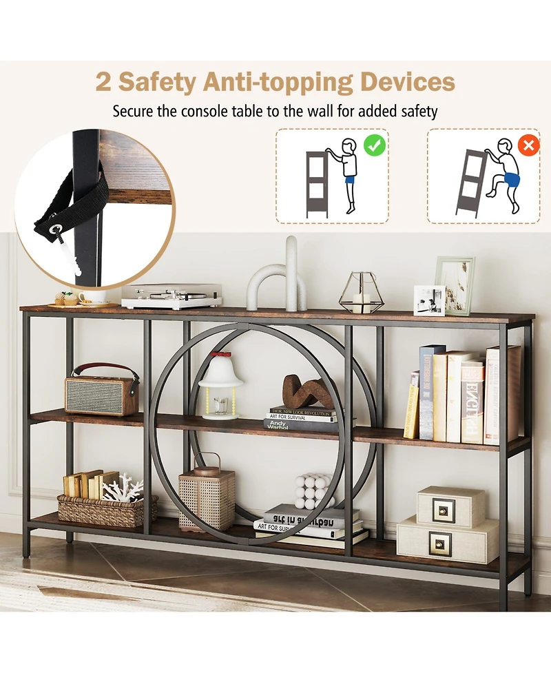 Sugift Three Tier Console Table with Faux Marble Top and Shelves