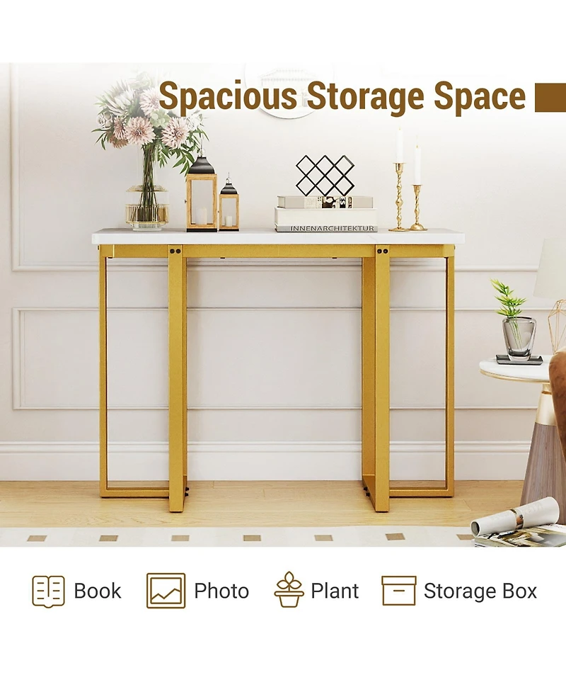 Sugift Modern Entryway Console Table with Marble Top and Metal Frame