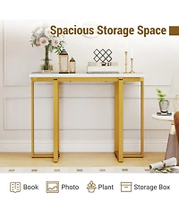 Sugift Modern Entryway Console Table with Marble Top and Metal Frame