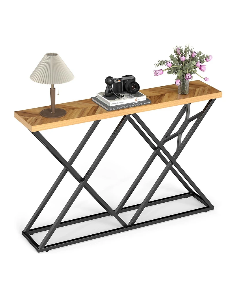 Sugift Console Table with Solid Metal Frame and Storage Shelf