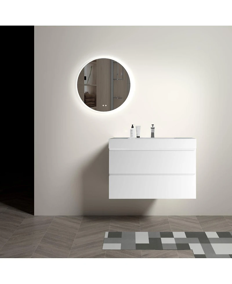 Sillysis 36" Floating Bathroom Vanity with Double Soft Close Drawers, Handle-Free Design & Large Storage for Modern Bathrooms