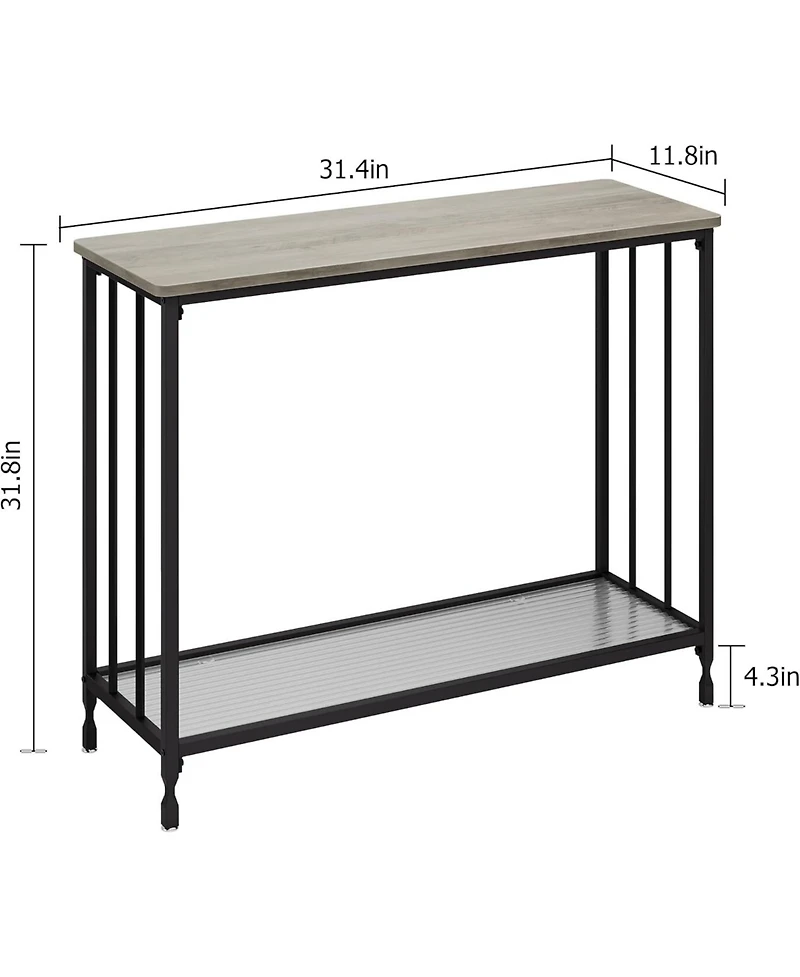 gaomon Industrial Console Table, Behind Couch Table with Glass Shelf, Narrow Metal Frame Hallway Table, Entryway, Living, Bedroom